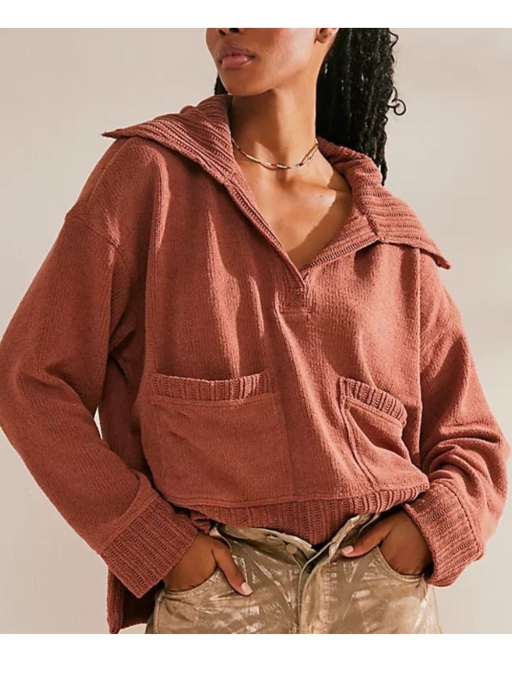 FP Free People Beach Grace Pullover Sweater Boxy Oversize Slouchy Fall Medium
